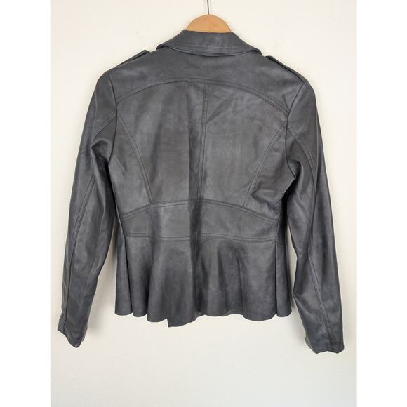 Anthropologie Vegan Leather Jacket Peplum Asymmetrical Moto Gray Size S - Picture 7 of 14